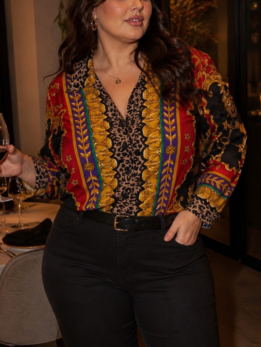Dana Buchman Vintage 100% Silk Baroque Leopard Print Blouse Size 12